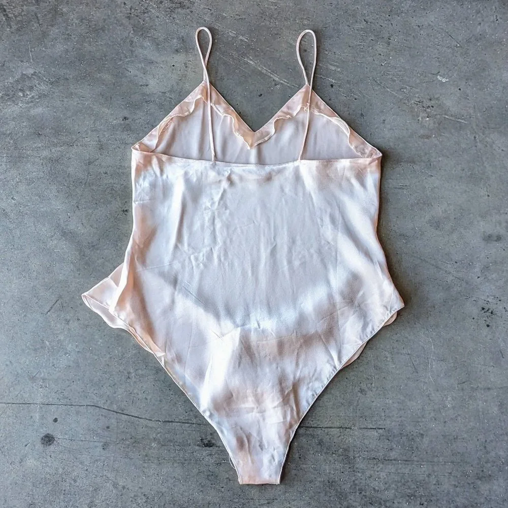 Vintage Axiom Pastel Pink Satin Ruffle Lingerie Bodysuit medium